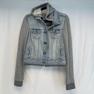 American Eagle Jean Sweater Jacket Hood Gray Women’s Size Medium